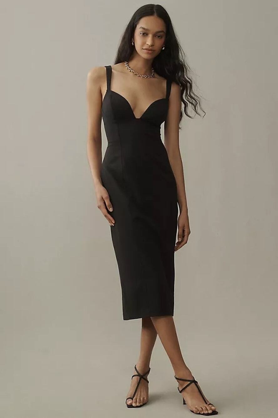 BHLDN Sage Sweetheart Midi Stretch Crepe Dress